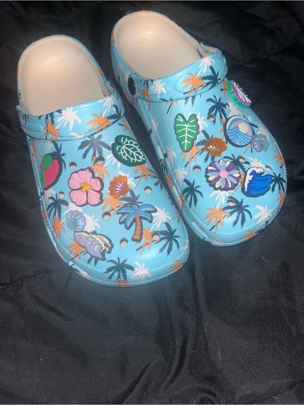 Blue Tropical Clog Shoes with Charms - Crocs Style w8 (38-49)